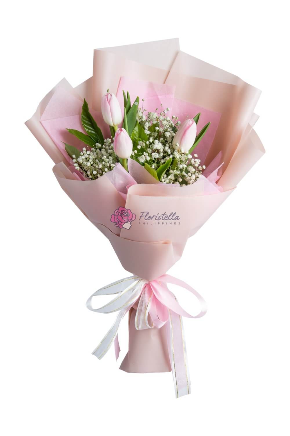 Pink tulips and baby's breath anniversary bouquet — Belinda Tulips | Floristella