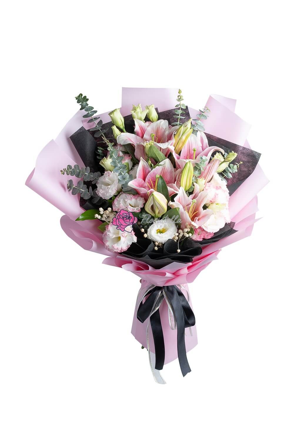 Pink lilies and white lisianthus romance bouquet — Expressions of Love | Floristella