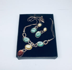 Multi-colored, Oval Faceted Rhinestone Fashion Jewelry Set
