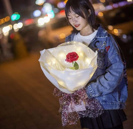 LED Lights Balloon with Red Rose - Floristella