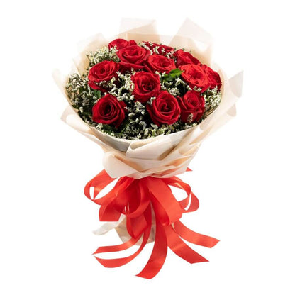 12 red roses bouquet with baby's breath, same-day delivery Metro Manila Rizal Philippines – Floristella