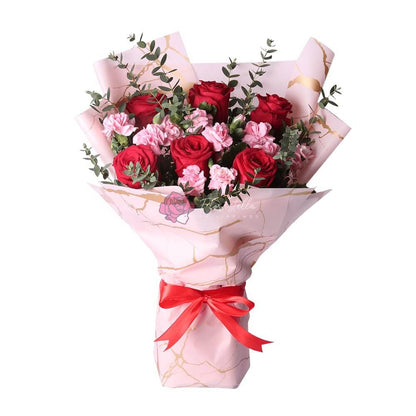 Red China roses and pink carnations romance bouquet — Forever Yours | Floristella