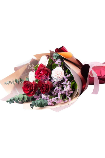Garnet imported red rose and carnation anniversary bouquet – Floristella Philippines