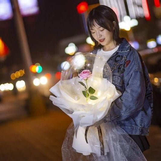 LED Lights Balloon with Pink Rose - Floristella